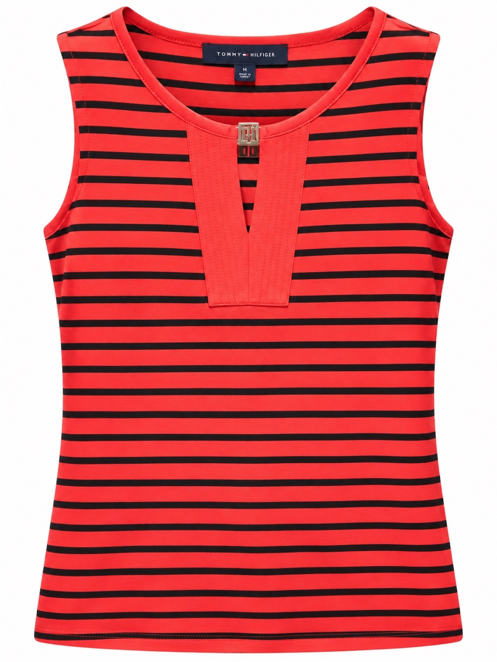 Tommy Hilfiger Red and Black Striped Sleeveless Tank with Accent Hardware